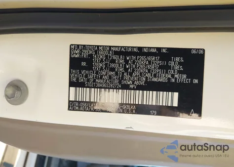 2006 Toyota Sequoia Limited V8 из США, поврежденный, VIN 5TDZT38A96S282724